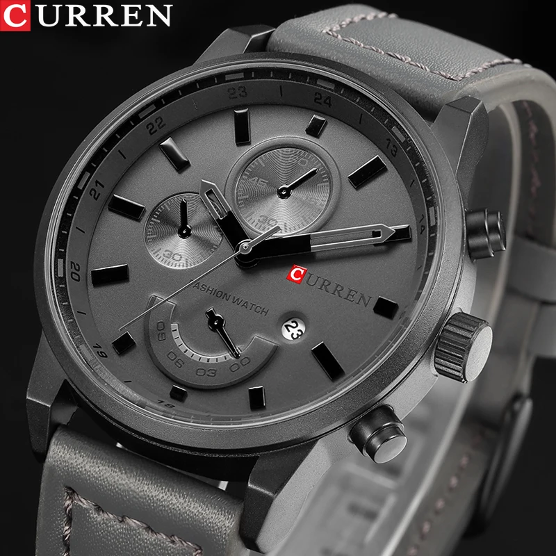 

CURREN Men's Leather Sports Watch Quartz Mens Watches Top Brand Luxury relogio masculino Leather Military Watch Wrist Male Clock