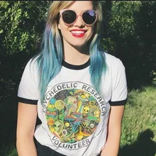 Модель года: женская футболка с коротким рукавом, Винтажная футболка в стиле Харадзюку с принтом волонтера и психоделическими исследованиями, летний топ, женская футболка