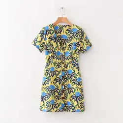 Летнее богемное Styole печатных пляжное Vocacion платье для девочек женщина Slim Fit на пуговицах с v-образным вырезом Повседневное мини-платье