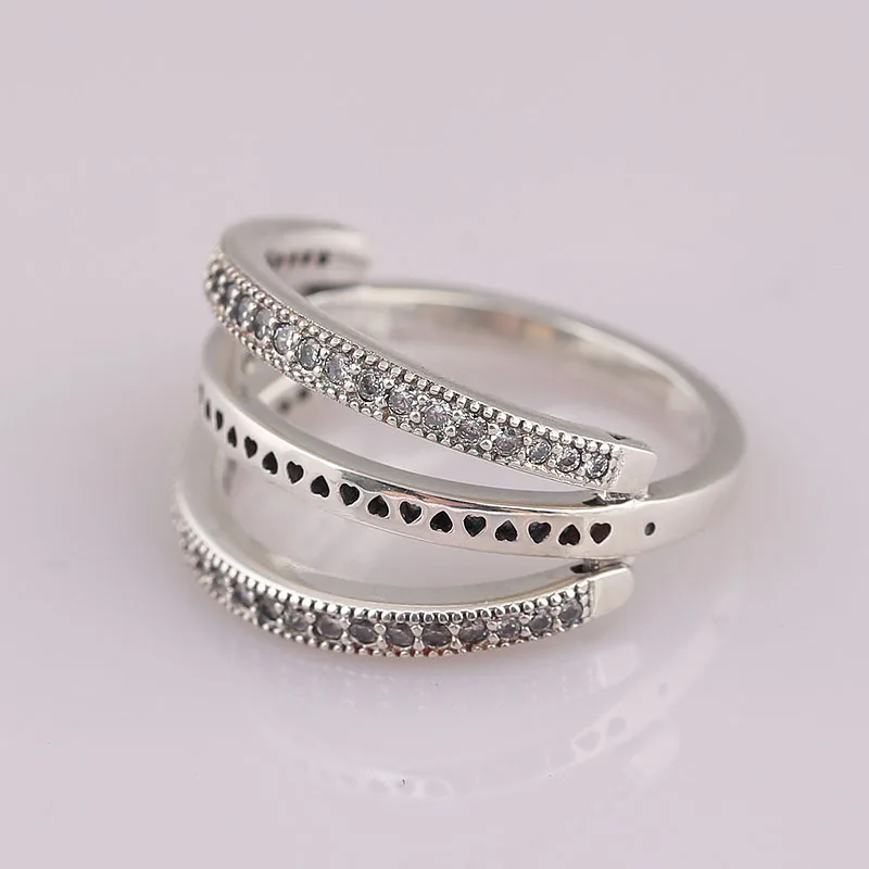 Authentic 925 Sterling Silver Ring Reversible Hearts With Crystal Ring For Women Wedding Party Gift Fine Europe Jewelry