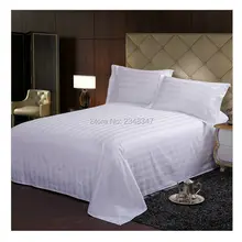 Quality White Cotton Hotel Home Satin Stripes Twin/Full/Queen/King Size Flat Sheet Pillowcases Shams Bed Bedspread Solid Color