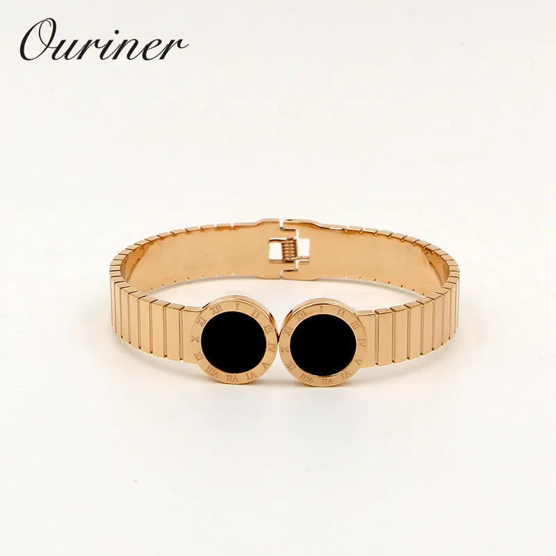 

Luxury Brand Width Belt Bangles Round Black Cuff Bracelets Jewelry Stainless Steel Roman Numeral Cuff Bracelets Men Women K086-1