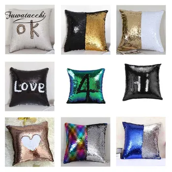 

Fuwatacchi Changing Reversible Patchwork Solid Cushion Cover Mermaid Sequin Throw Pillow Cover Decorative Sofa Pillowcase