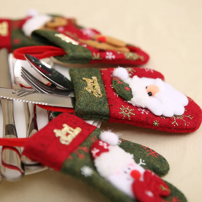 4Pcs/Lot Table Dinner Decor Cute Cutlery Suit Knifes Folks Bag Holder Pockets Xmas New Year Decor Christmas Decorations For Home christmas decorations