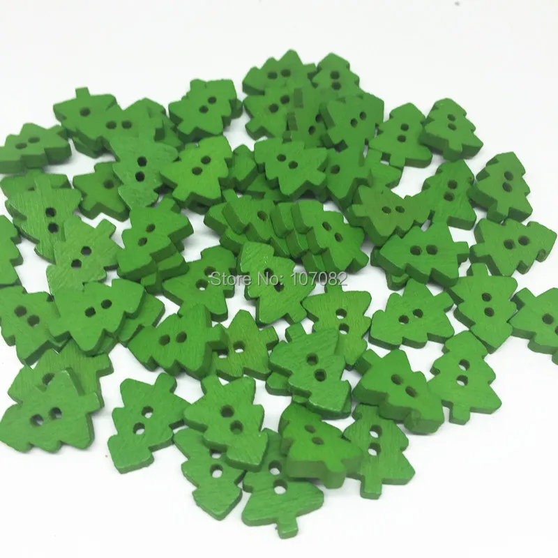 

250pcs 13X10mm Wooden Christmas Tree Shaped Buttons Sewing 2 Holes Embellishments Scrapbooking Cardmaking Crafts Xmas Button