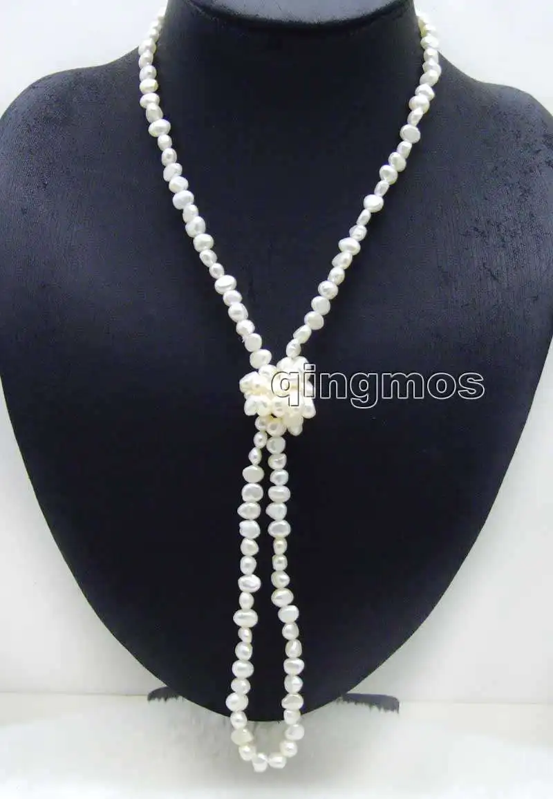 Fashion Natural White 6-7mm Baroque freshwater pearl Long 40" necklace-nec6115