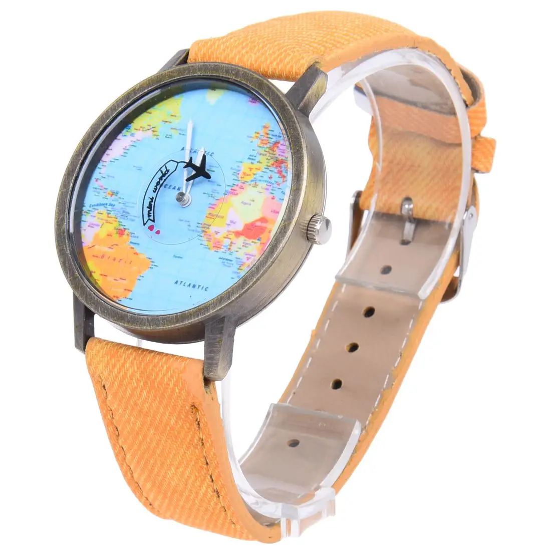 

Plane World Map Pattern Travel Watches Denim Quartz Watch Cusual Dress Watch