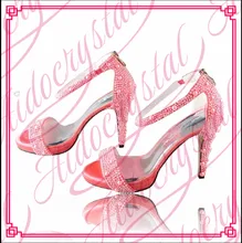 Aidocrystal Women Pink Rhinestones Pearls Ankle Strap High Heel Sandals Summer Shoes Woman Peep Toe High Heels Pumps