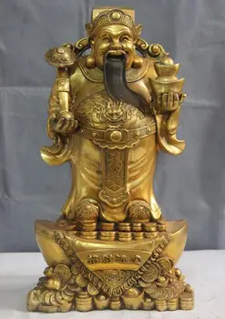 

22" Chinese Bronze Gild Dragon RuYi gold ingot mammon god of wealth Buddha Statue