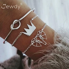 3 шт./компл. модный полый слон Корона завязанный Серебряный открытие многоуровневый браслет набор женский шарм одежда аксессуары