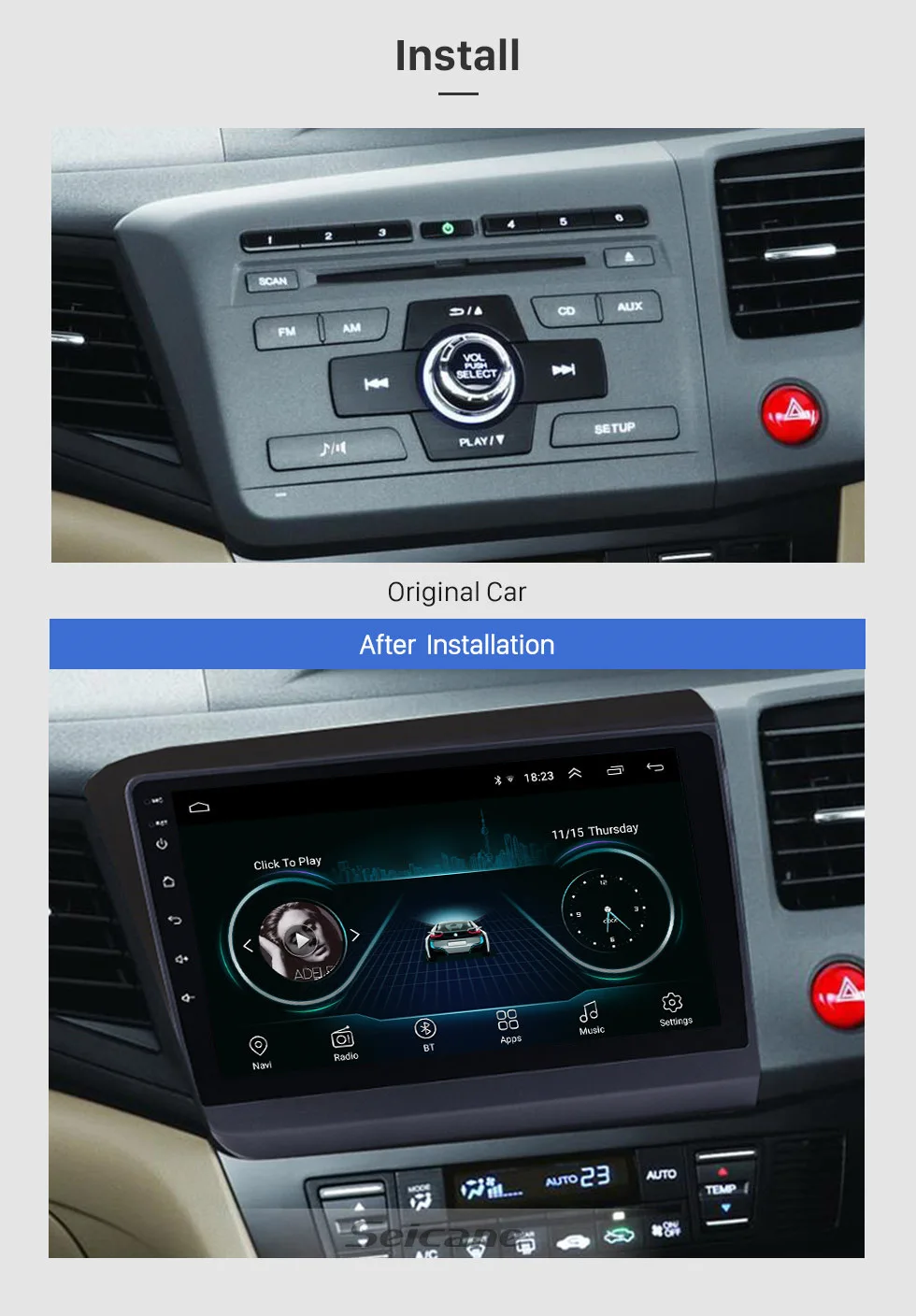 Clearance Seicane 2din Android 8.1 9 Inch Car Auto Radio For 2012 HONDA CIVIC Right Hand Driving GPS Navigation with WIFI Bluetooth USB 2