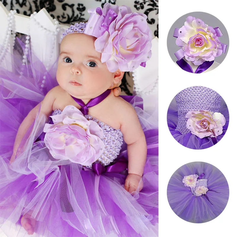 

Infant Baby Girls Fluffy Tutu Dress With Headband Sleeveless Handmade Newborn Toddler Baby Birthday Wedding Party Dress NB-24M