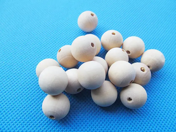 

50pcs 14mm Unfinished Round Ball Natural Wood Spacer Beads Charm Finding ,Hole Middle,DIY Accessory Jewellry Making