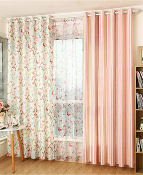 

New arrival Eco-friendly Unsymmetry Curtains for Kitchen with Floral /Stripes Drape Spring Color Butterfly