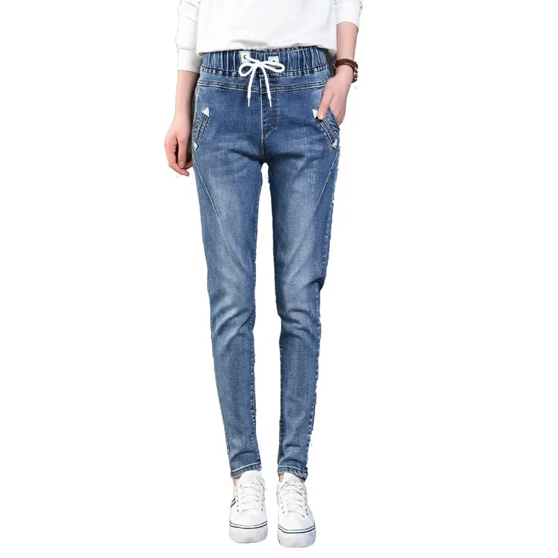 Джинсы-шаровары на завязках с высокой талией, женские брюки, повседневные джинсы больших размеров, Женские винтажные длинные джинсовые штаны, джинсы Mujer C3652