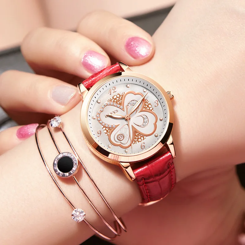 OLEVS Women Watches Rose gold Leather Luxury Japanese quartz movement Ladies Watch Women Rhinestone Clock relogio feminino saat
