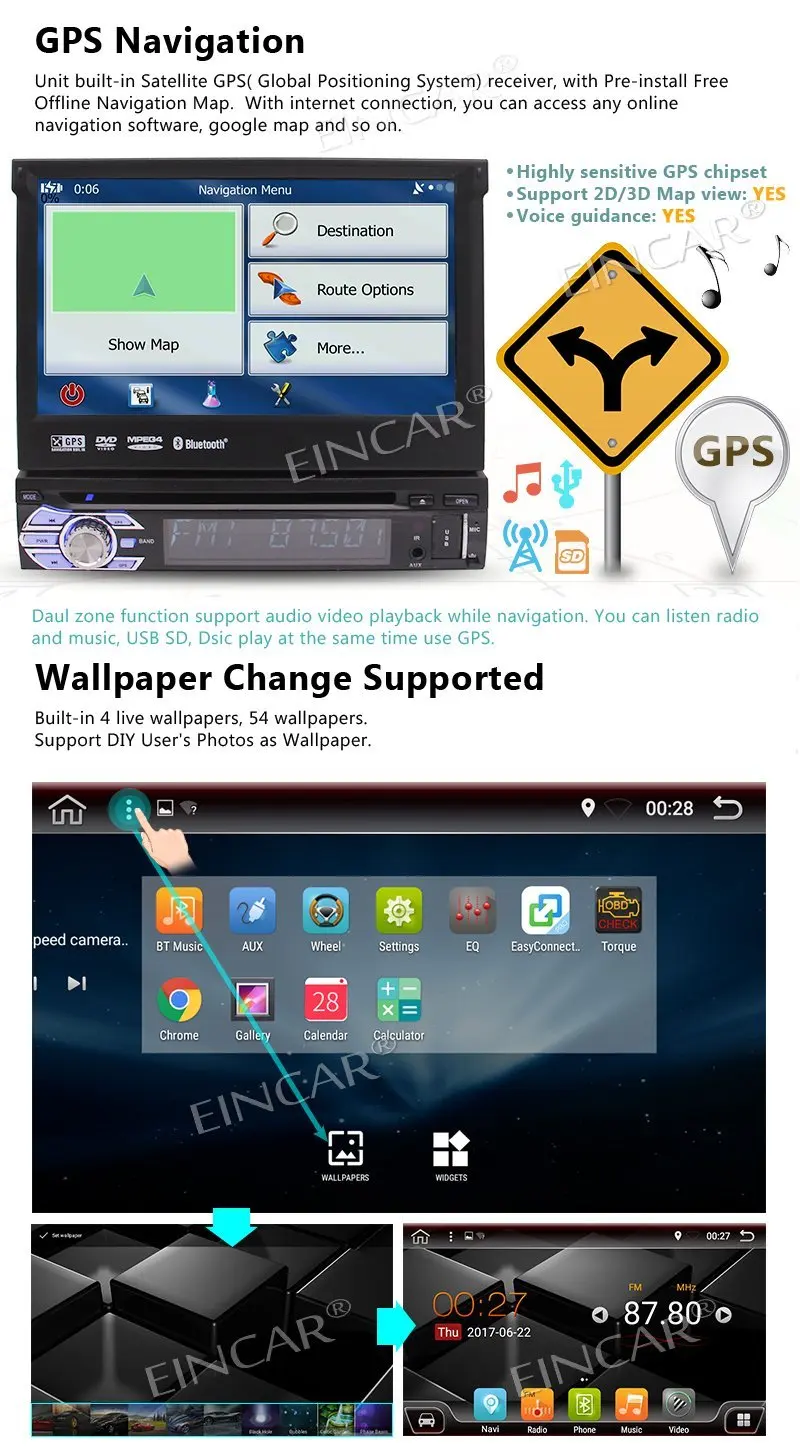 Clearance EinCar Android 6.0 Car DVD Player with Motorized Touch Screen in Dash GPS Navigation Car Stereo System Automotive Audio Video 2