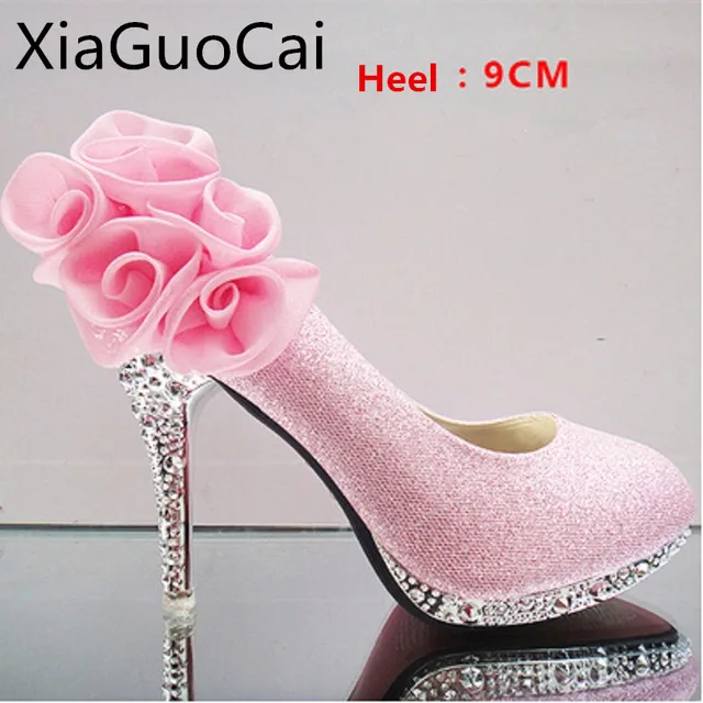 big size women bridal shoes high heels five flowers fashion high size five heels