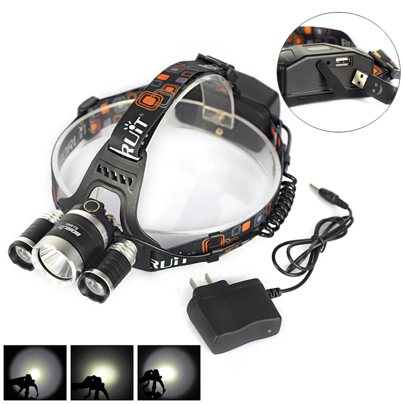 Boruit RJ 5000 4Mode 3x XML L2 LED Headlight Headlamp Luces de Cabeza Flashlight Head Lamp