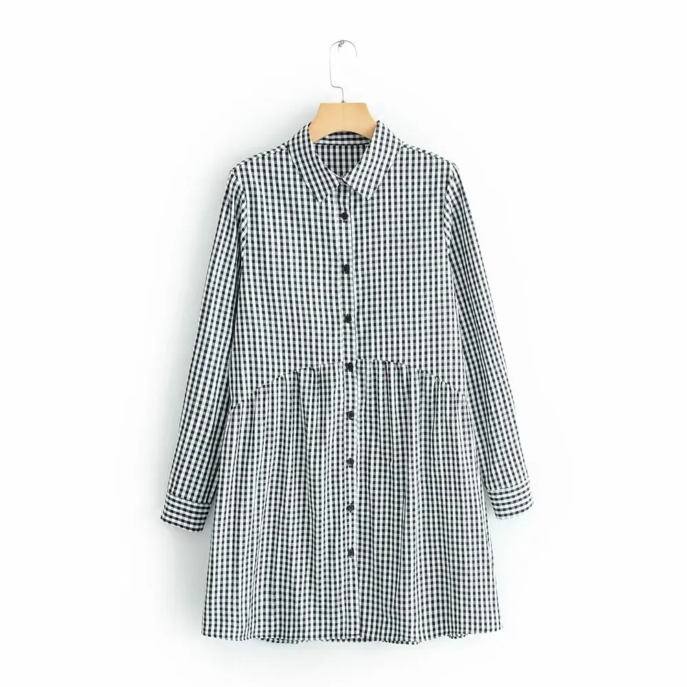 2019 new women vintage plaid printing shirtdress casual slim dress female pleats patchwork vestidos chic business dresses DS1962 2019 new women vintage plaid printing shirtdress casual slim dress female pleats patchwork vestidos chic business dresses DS1962