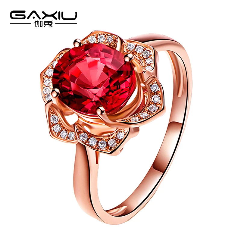 

Red Zircon Rose Flower Rings For Women Gold Color Female Engagement Wedding Ring Lover Fashion Jewelry Anillos Bague Femme 2019