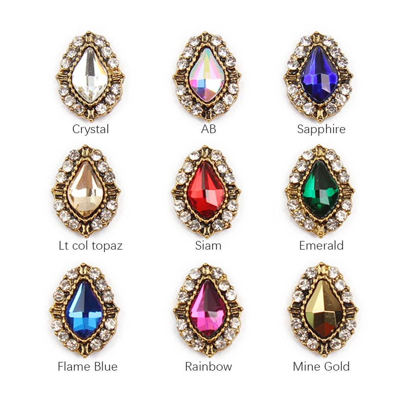 

10Pcs/Lot Mixed Color Pear Alloy nails charm crystal diamonds Stone strass nail art decor jewelry accessoires rhinestones