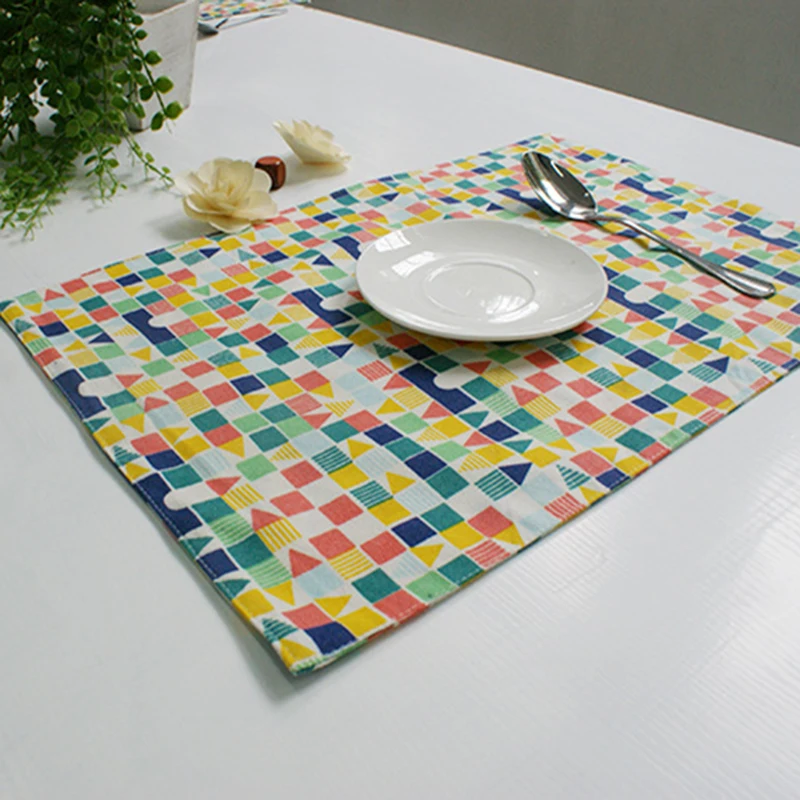 4pcs cotton linen pastoral cloth placemat table mat plaid western pad double thick mat slip