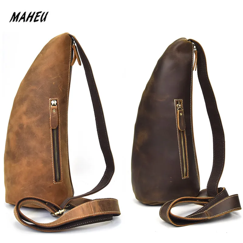 MAHEU, уникальная мужская сумка на грудь из бычьей кожи, сумка на плечо из натуральной коровьей кожи, сумка через плечо с одним ремнем, сумка на грудь