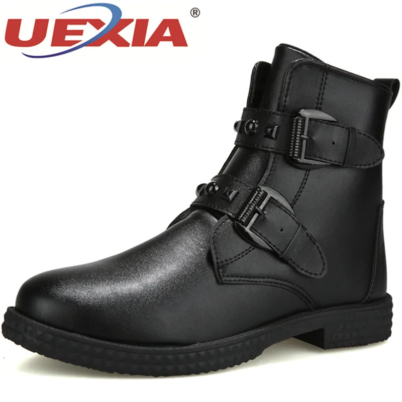 

UEXIA High Quality Leather Men Boots Winter Ankle Boots Martin Boots Outdoor Working Snow Boots Men Shoes Casual Flats Male