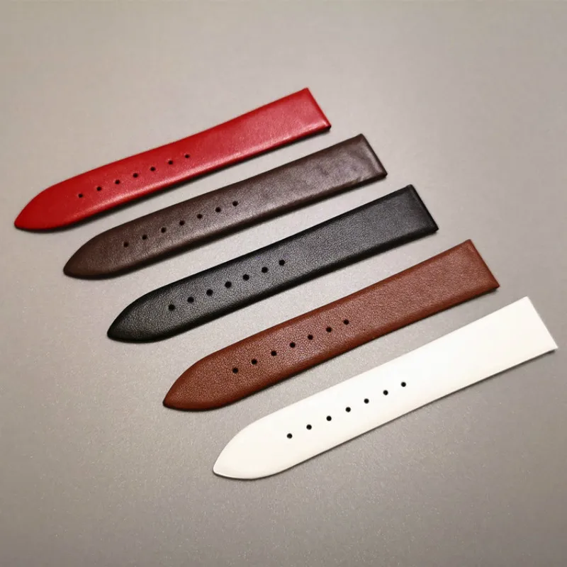 

Genuine Leather Strap Female General Ultra-Thin White Red Black Light Brown Skin Pin Buckle Plain Fine Watch Band Replacement