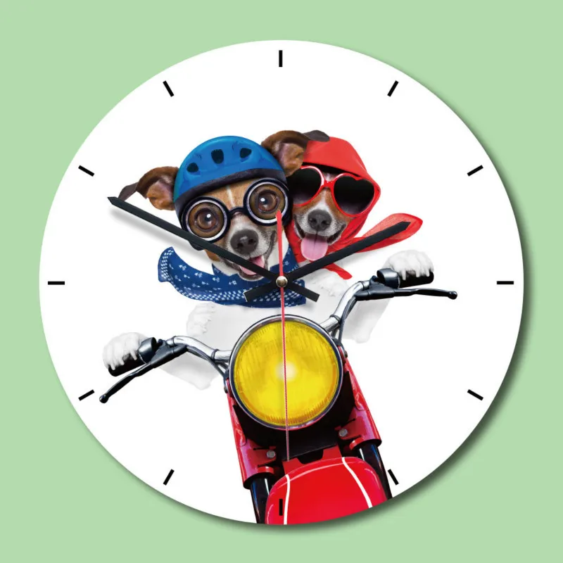Creative Home Decor Wall Clocks Funny Dogs Printing Wood Dial Clock for