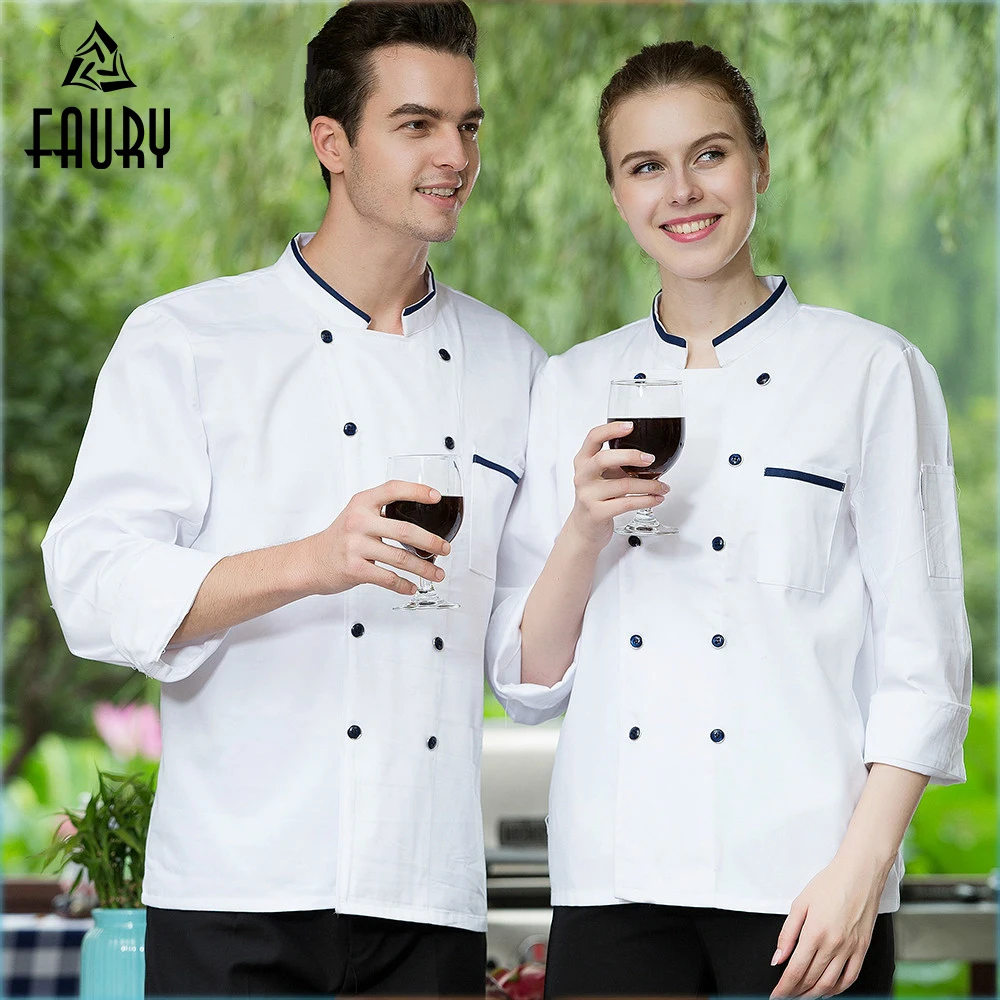 Chef Jacket Apron Stand Collar Long Sleeved Restaurant Kitchen Bakery