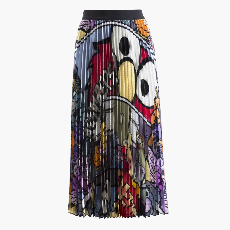 

Hot Summer Beach Style Cute Cartoon Pattern Printing Women Skirts One Size Quality Pleated Skirt Saia