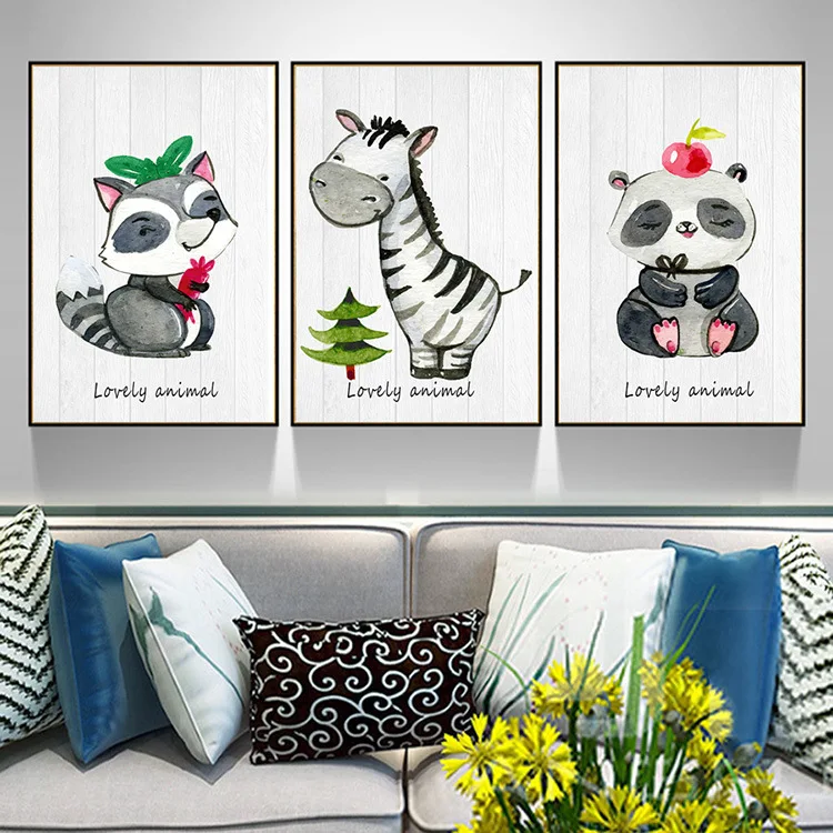 

Modern Simple Cartoon Lovely Animal Decorative Painting Children's Room Frameless Canvas Painting Kindergarten Decor Kitchen