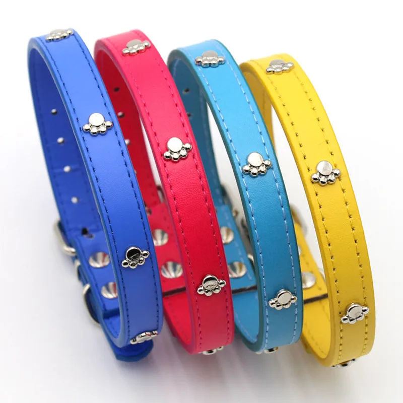 1Pc Cute Paw Prints Pattern Pet Dog Puppy Leather Collars Personalized