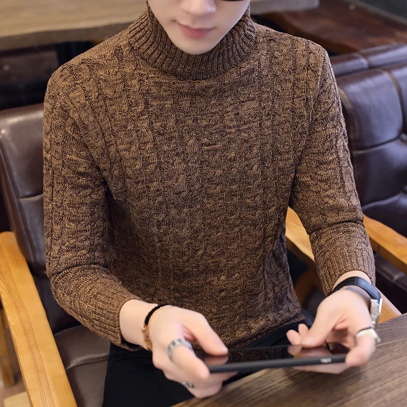  LEFT ROM 2019 Men's Turtleneck Solid Color Casual Sweater Autumn Winter Men's Sweater Man Slim Fit 