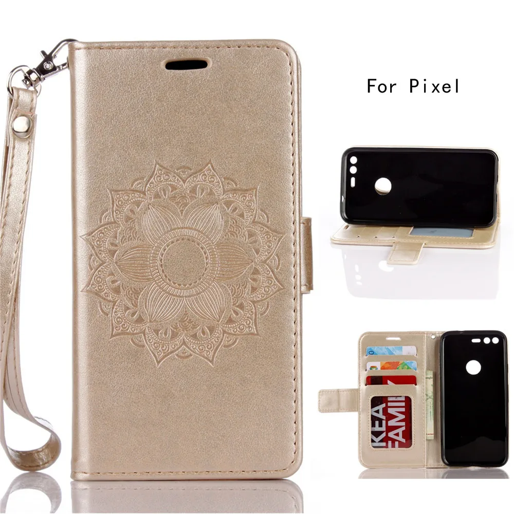 Gold Pu flower phone case for Google Pixel (5.0") flip