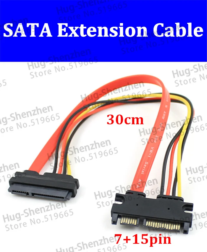 

5pcs 22PIN 15+7 PIN Male To Female SERIAL ATA SATA HDD Data POWER EXTENSION M/F Wire CABLE