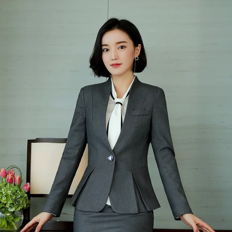 

Gray Black Women Blazers And Jackets 2018 New Spring Autumn Fashion V-neck Single Button Blazer Femenino Ladies Blazer Female