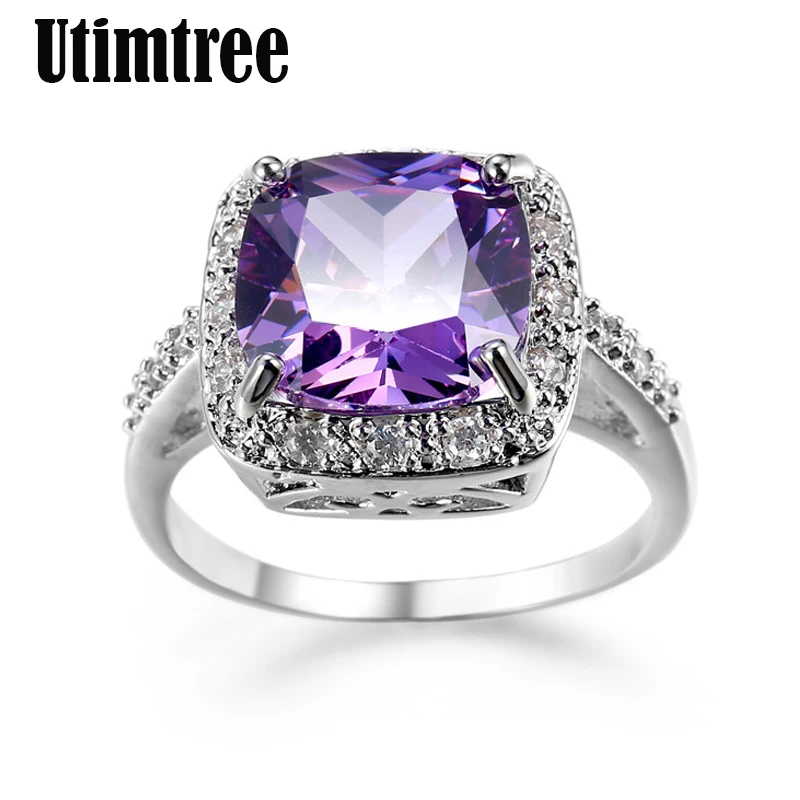 

Utimtree Luxury 3Ct Purple CZ Zircon Stone Silver Women Engagement Wedding Band Ring Jewelry Austrian Crystal Rings For Brides