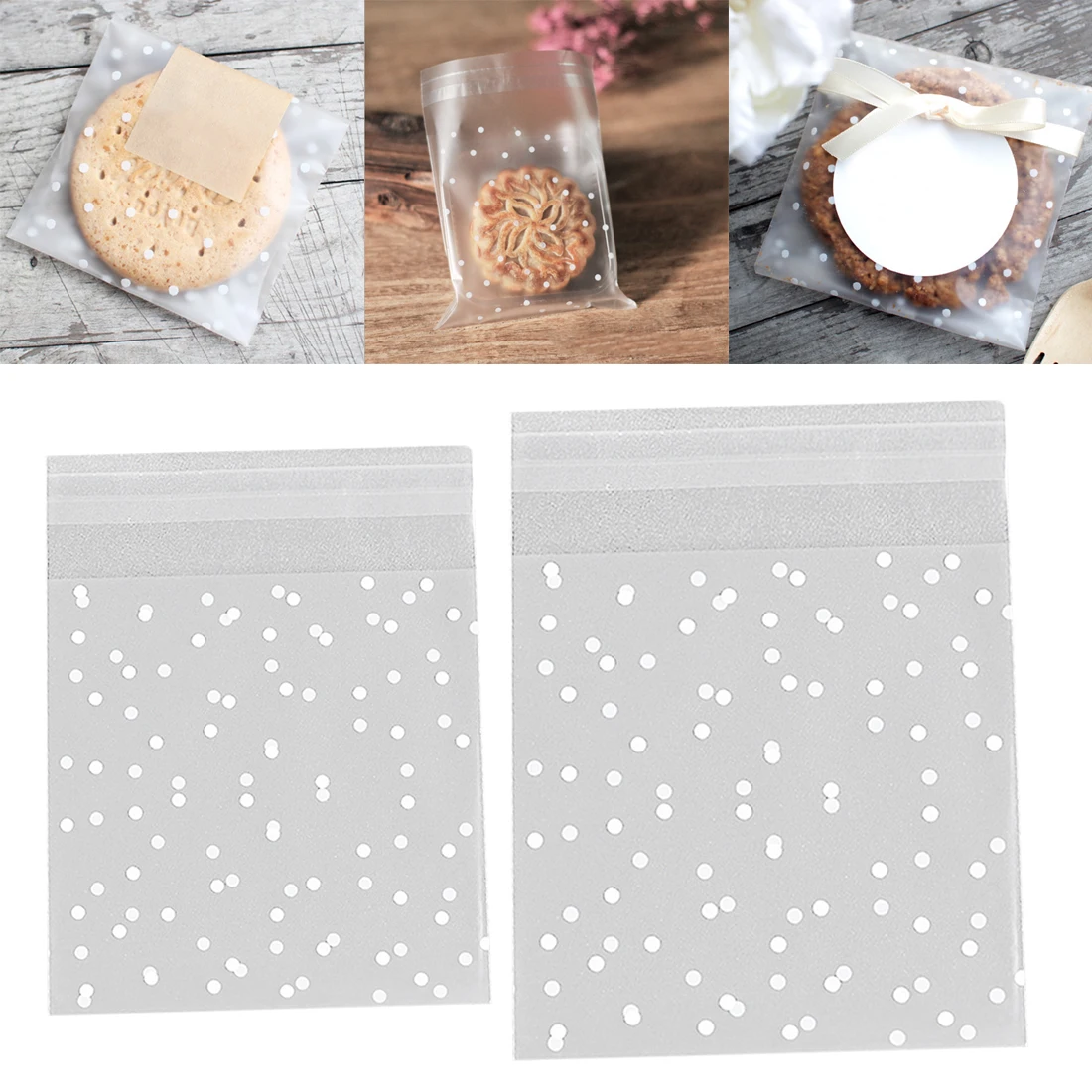 

Party Supplies 100pcs/set White Dots Plastic Christmas Gift Bag Transparent Birthday Wedding Cookie Candy Packaging Bag