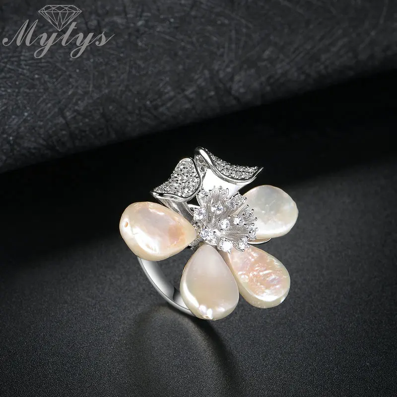 Mytys модное цветочное кольцо Высокое качество романтическое ювелирное изделие подарок для женщин австрийский кристалл пресноводные жемчужины неправильной формы лепесток R1891