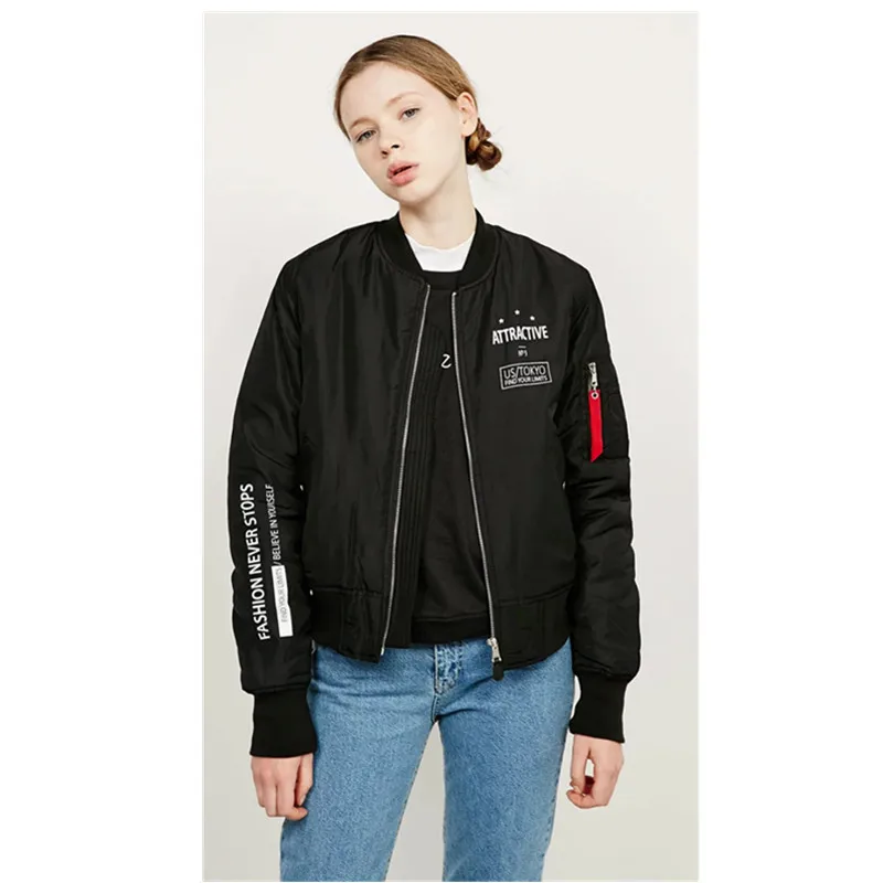 Autumn Winter Bomber Jacket Women Aviator Jacket Army Letter Baseball
