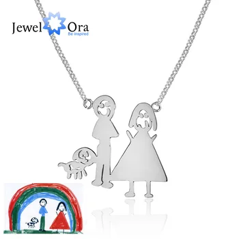 

DIY Loving Family Drawing Necklace Personalized 925 Sterling Silver Handwritten Necklace Best Lover's Gift (JewelOra NE101714)