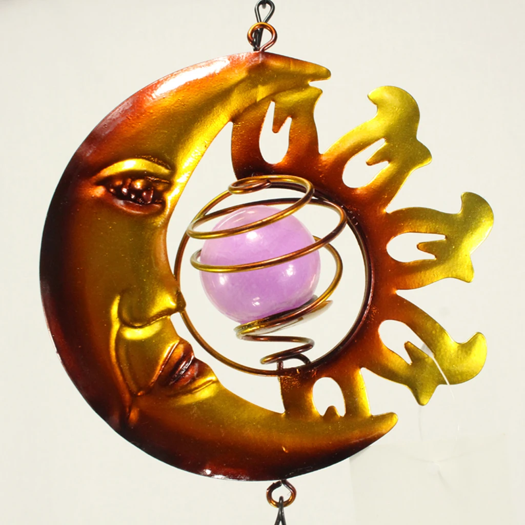 Outdoor 3D Metal Wind Spinner Hanging Spinner Spiral Tail Glass Ball Graden Home Decoratives