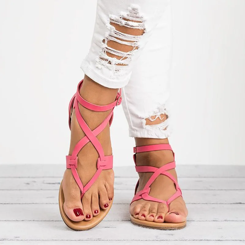 Women Sandals 2019 Fashion Bandage Gladiator Sandals Summer Shoes Woman Casual Rome Style Flat Sandals Beach Chaussures Femme