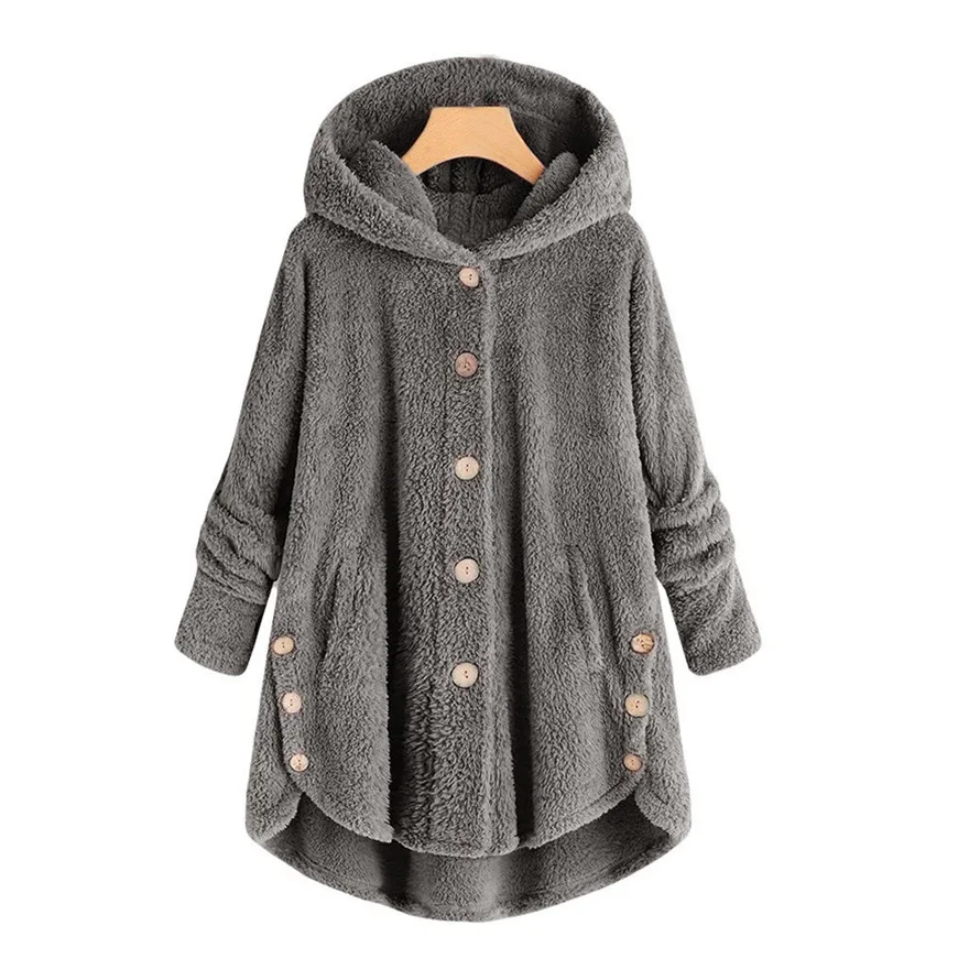 Женское модное пальто на пуговицах пушистый хвост Топы с капюшоном пуловер Свободный свитер блузка Асимметричная верхняя одежда пальто#1212 A#487
