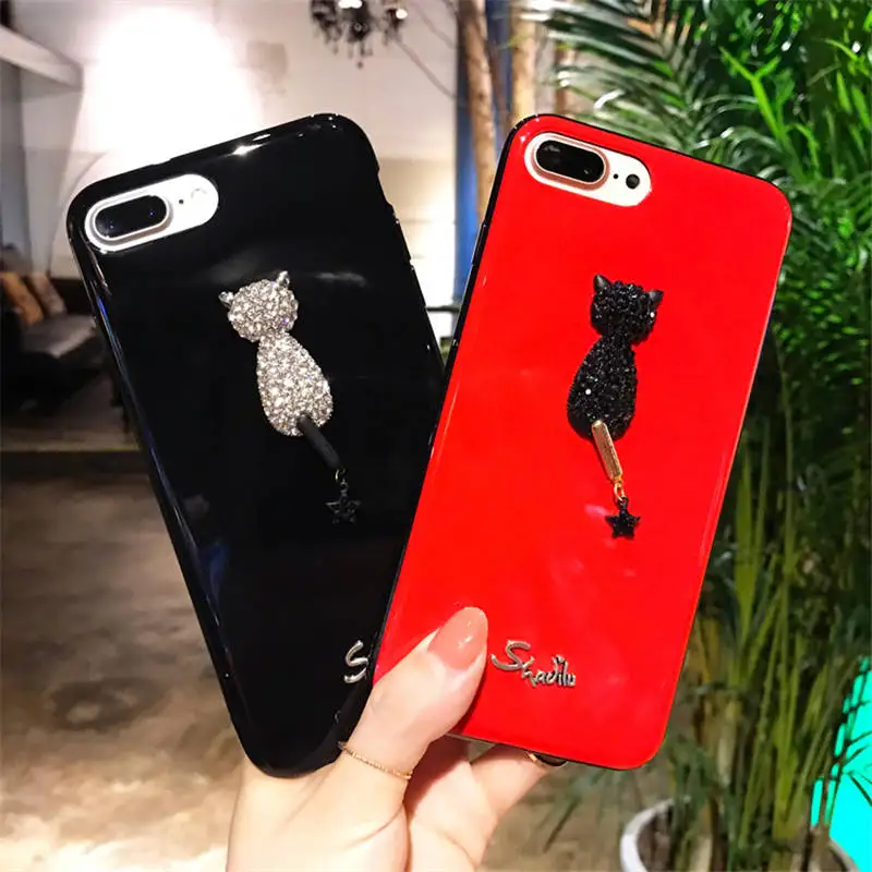 

New Cat For Iphone 6 6S 7 8plus X Xs Xr Xsmax Silicone Soft Rhinestone All-Inclusive Anti-Fall Mobile Shell