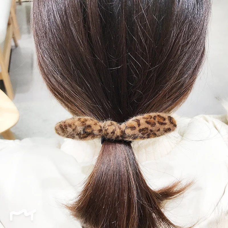 

New arrival women lovely hairy knot bow hair band girl's leopard rabbit's ear hair tie cute gum lady's korea hair accessories