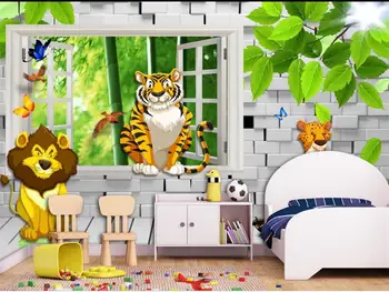 

Custom 3D Photo Wallpaper Kids Room Mural Sofa TV Backdrop Wallpaper Brick Wall Tiger Windows 3D Picture Wallpaper Home Decor